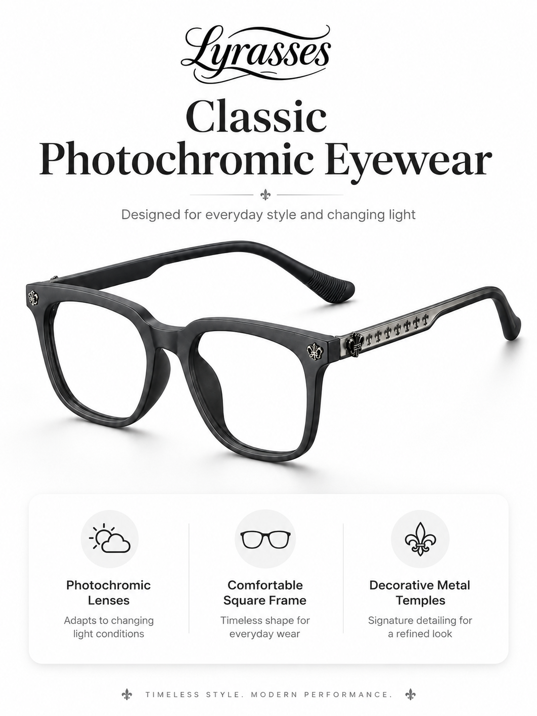Lyrasses 2.0 Gothic Crux Photochromic Glasses Available in Grey/ Bright Black/ Black/ White
